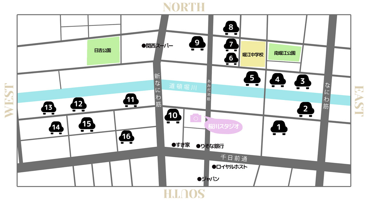 桜川フォトスタジオ周辺駐車場イメージ地図